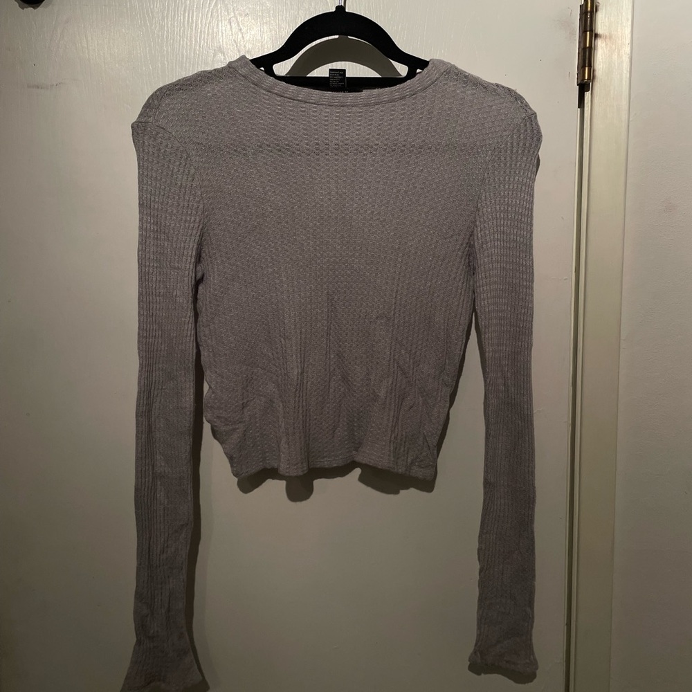 Light Gray Long Sleeve Waffle Knit Top
